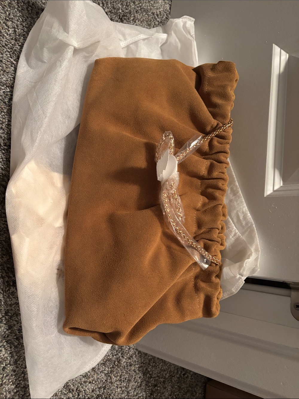 Evereve Whitney Suede Clutch Cognac Drawstring Clutch